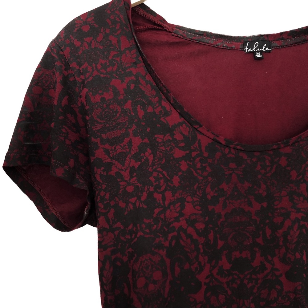 TALULA | RED & BLACK FLORAL & SKULL LACE PRINT TEE